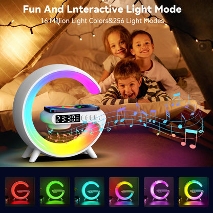 RGB Wireless Charger Smart Wireless Bluetooth Speakers Sunrise Alarm Clock & Wake Up Light 15W Fast Charging Dock Station