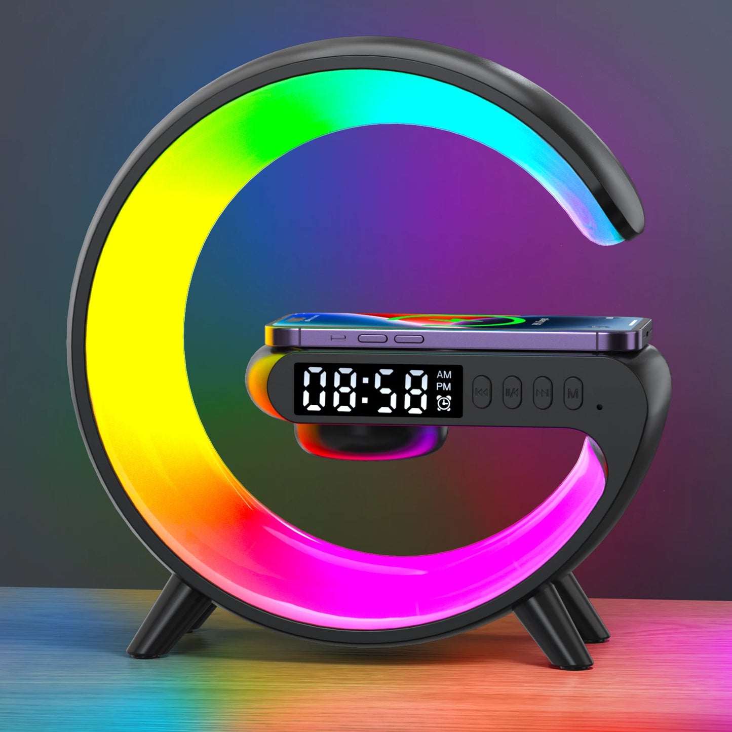 RGB Wireless Charger Smart Wireless Bluetooth Speakers Sunrise Alarm Clock & Wake Up Light 15W Fast Charging Dock Station
