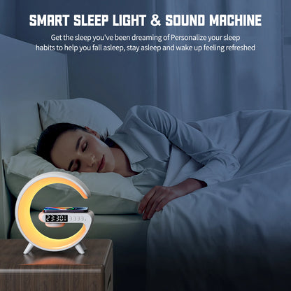 RGB Wireless Charger Smart Wireless Bluetooth Speakers Sunrise Alarm Clock & Wake Up Light 15W Fast Charging Dock Station
