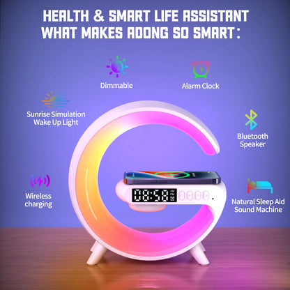 RGB Wireless Charger Smart Wireless Bluetooth Speakers Sunrise Alarm Clock & Wake Up Light 15W Fast Charging Dock Station