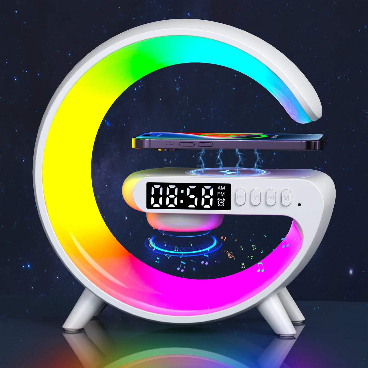 RGB Wireless Charger Smart Wireless Bluetooth Speakers Sunrise Alarm Clock & Wake Up Light 15W Fast Charging Dock Station
