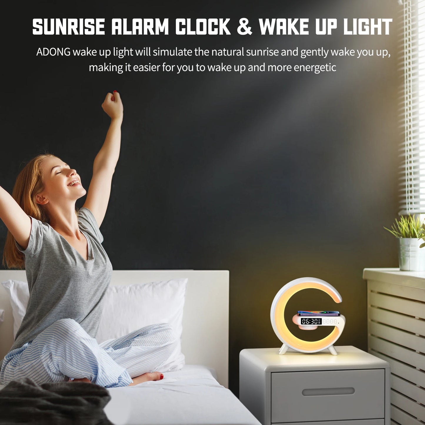 RGB Wireless Charger Smart Wireless Bluetooth Speakers Sunrise Alarm Clock & Wake Up Light 15W Fast Charging Dock Station